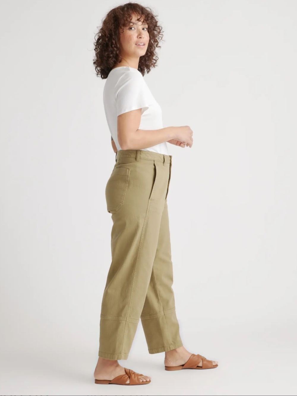 Quince Organic Stretch Cotton Twill Barrel Pants Olive Sz 4